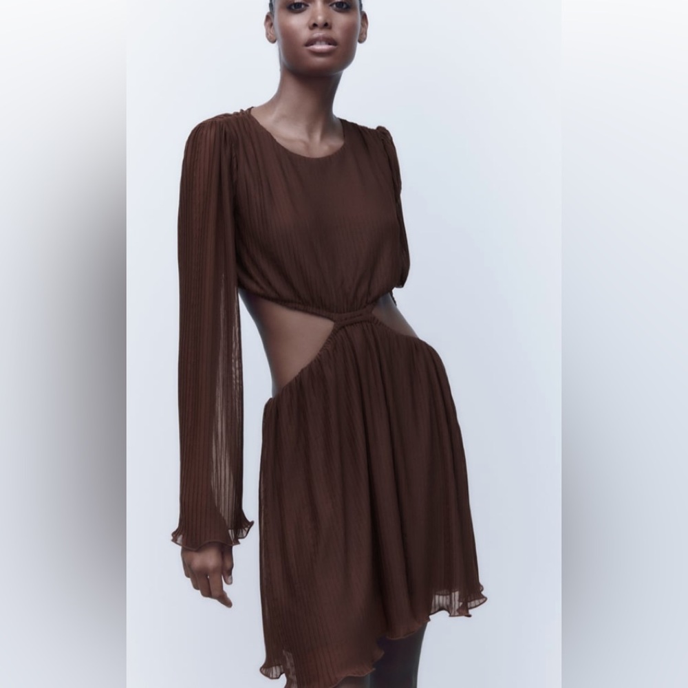 Brown cutout dress Zara Sz S